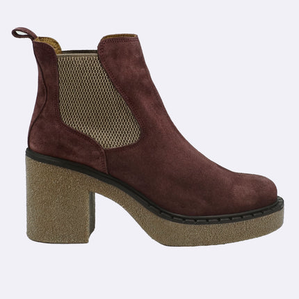 Women's Chelsea Boots in Bordeaux Suede with Heel and Plateau