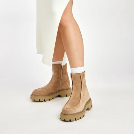 Chunky Beige Suede Women's Ankle Boots